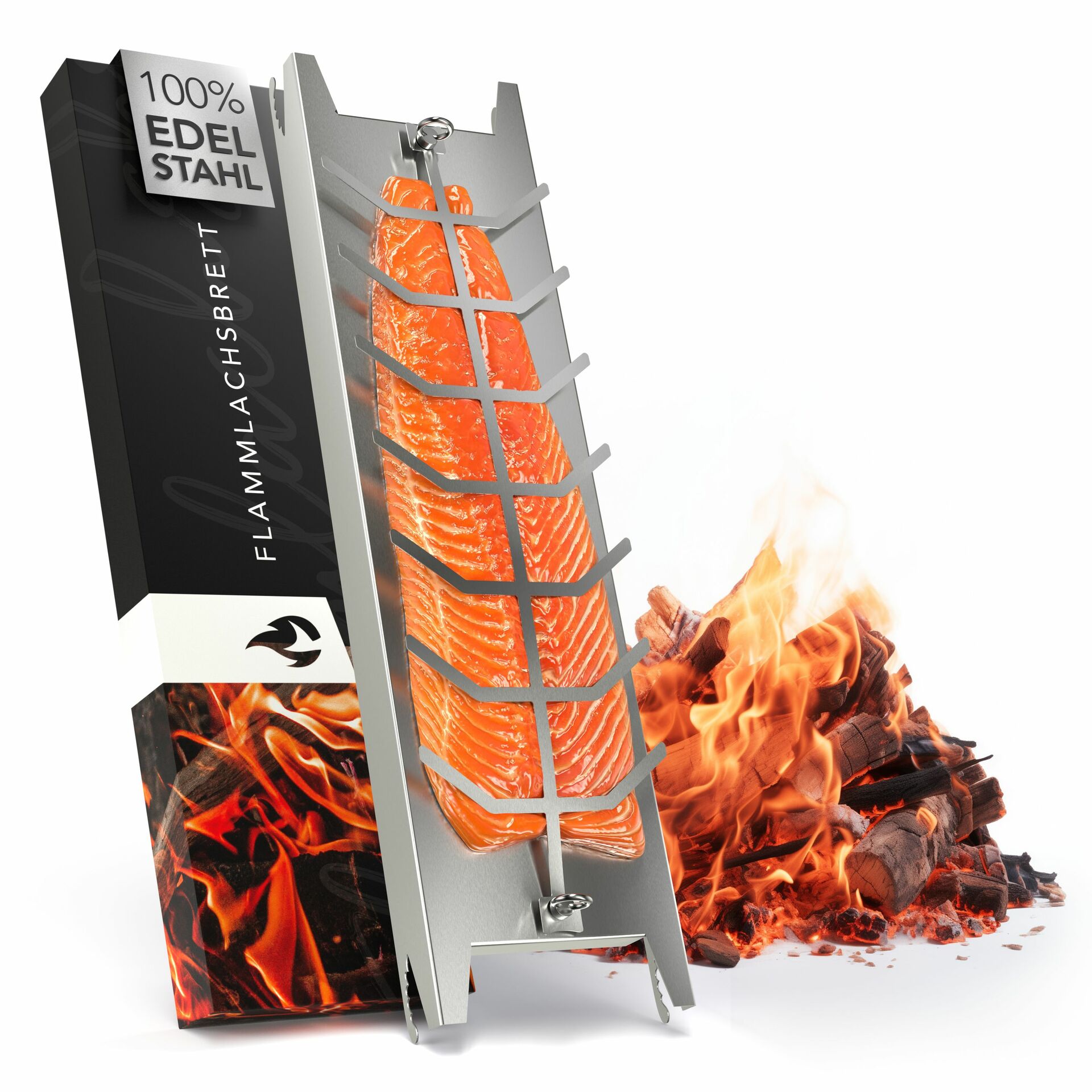 flammlachsbrett edelstahl feuerschale